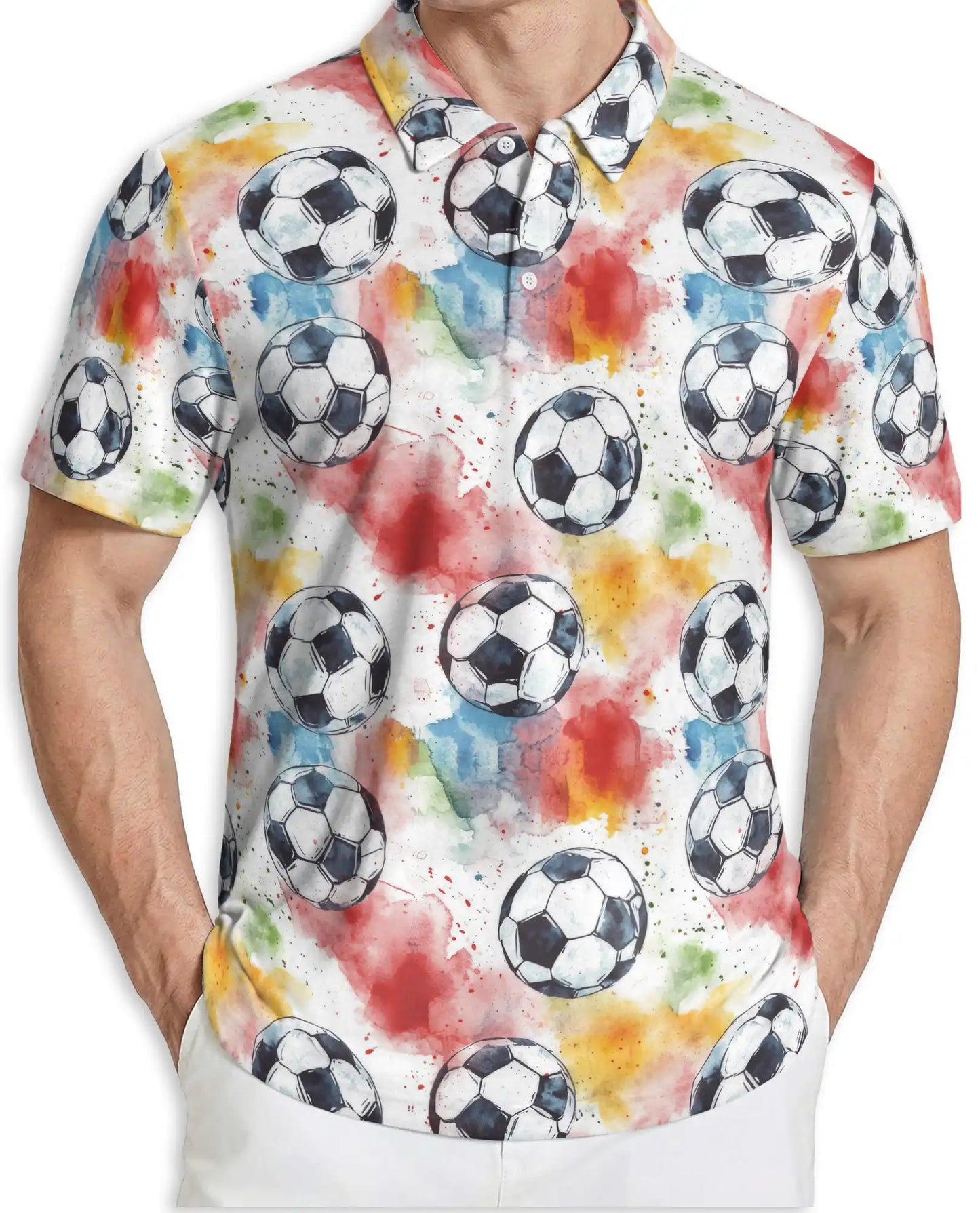 Watercolor Soccer Ball Polo Shirt -Colorful Sports Print | Azhawaiian