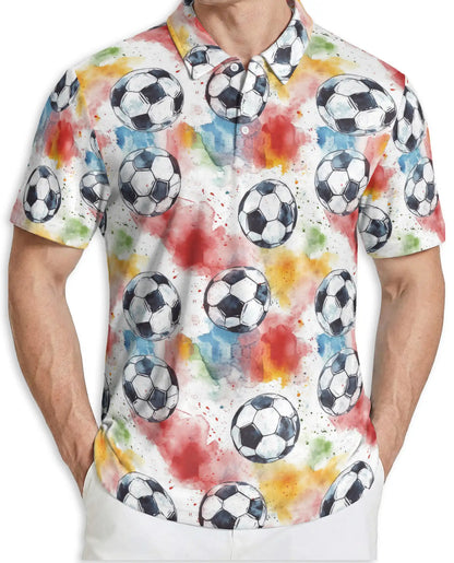Watercolor Soccer Ball Polo Shirt -Colorful Sports Print | Azhawaiian