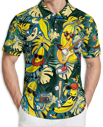 Tropical Banana Party-Polo Shirt Fun Cartoon Fruit Print | Azhawaiian
