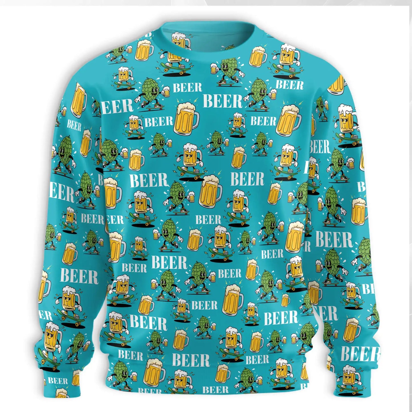 Cartoon Beer Hops Sweatshirt – Colorful Graphic 3D All Over Print Design