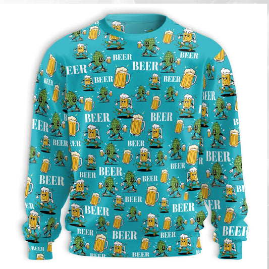 Cartoon Beer Hops Sweatshirt – Colorful Graphic 3D All Over Print Design