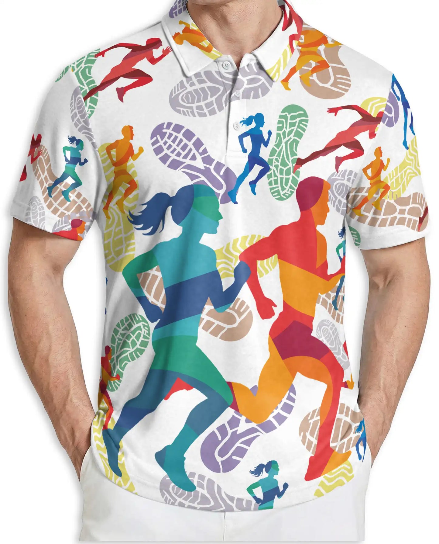 Running Polo Shirt, Colorful Marathon Runner Print | Azhawaiian