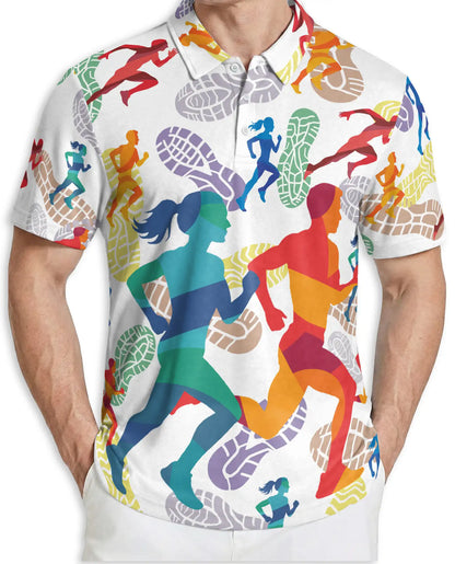 Running Polo Shirt, Colorful Marathon Runner Print | Azhawaiian
