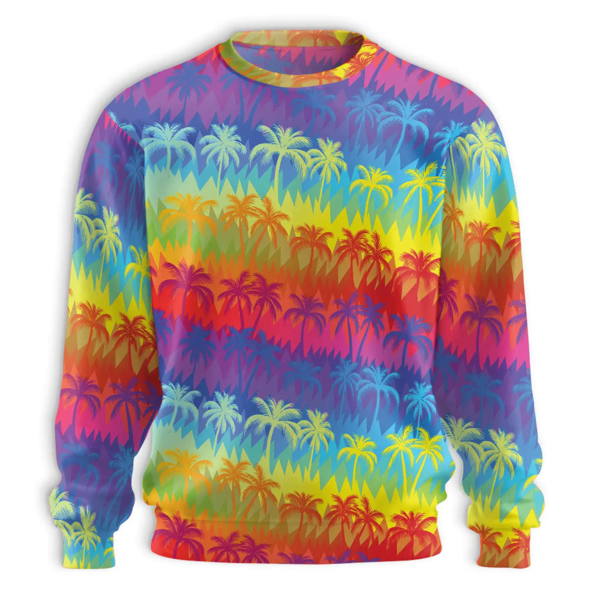 Rainbow Palm Tree Pattern Sweatshirt – Tropical 3D All Over Print Design
