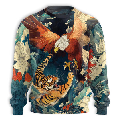 Tiger Eagle Fight Sweatshirt – Colorful Graphic 3D All Over Print Design