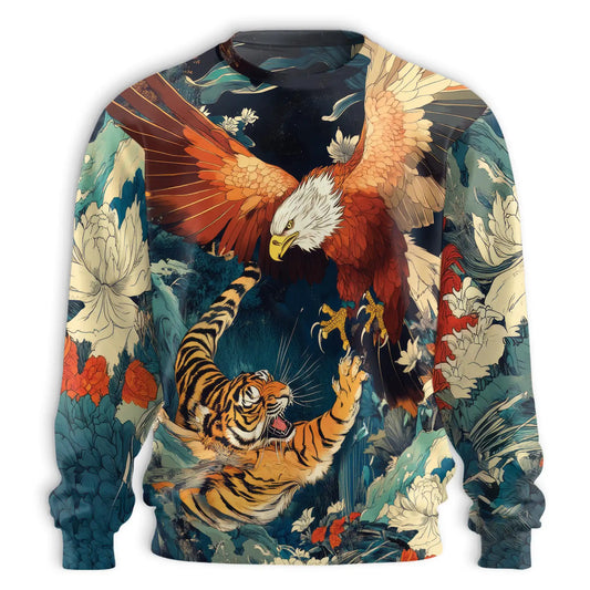 Tiger Eagle Fight Sweatshirt – Colorful Graphic 3D All Over Print Design