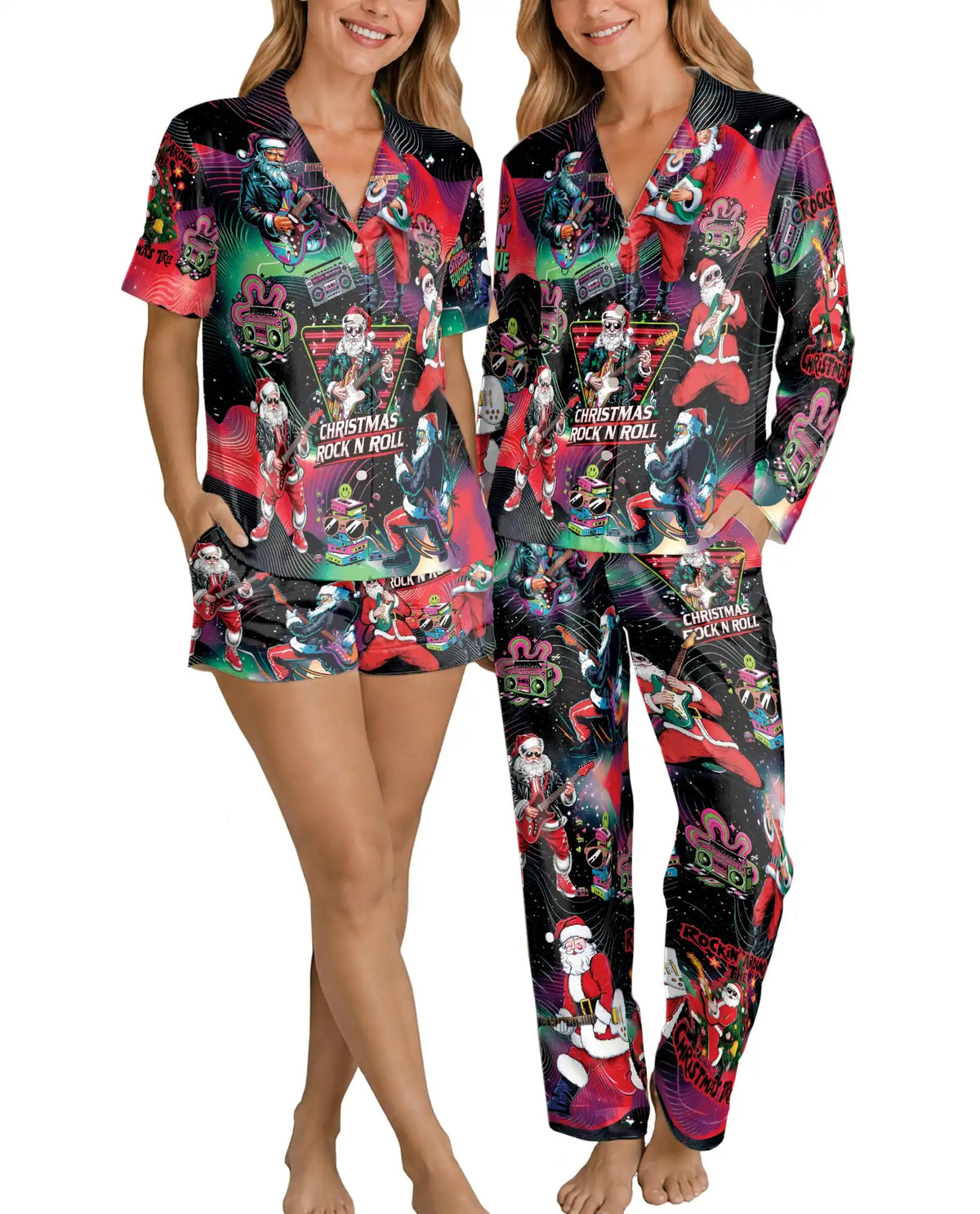 Christmas Rock and Roll Pajama Set for Women – Guitar Santa Print