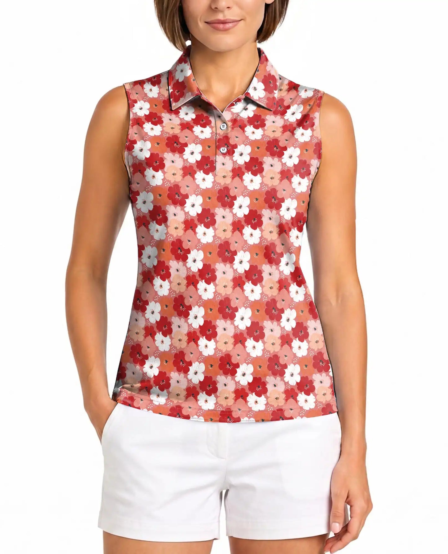 Ditsy Floral Print Sleeveless Polo Shirt for Women  | Azhawaiian