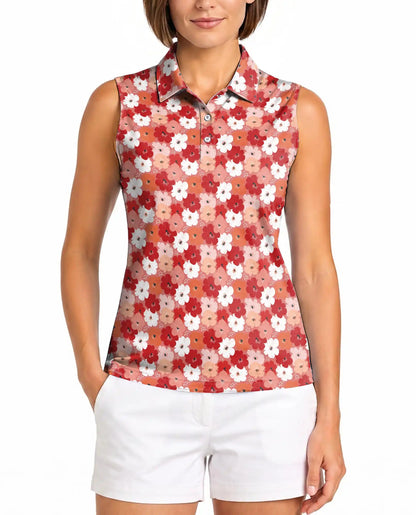 Ditsy Floral Print Sleeveless Polo Shirt for Women  | Azhawaiian