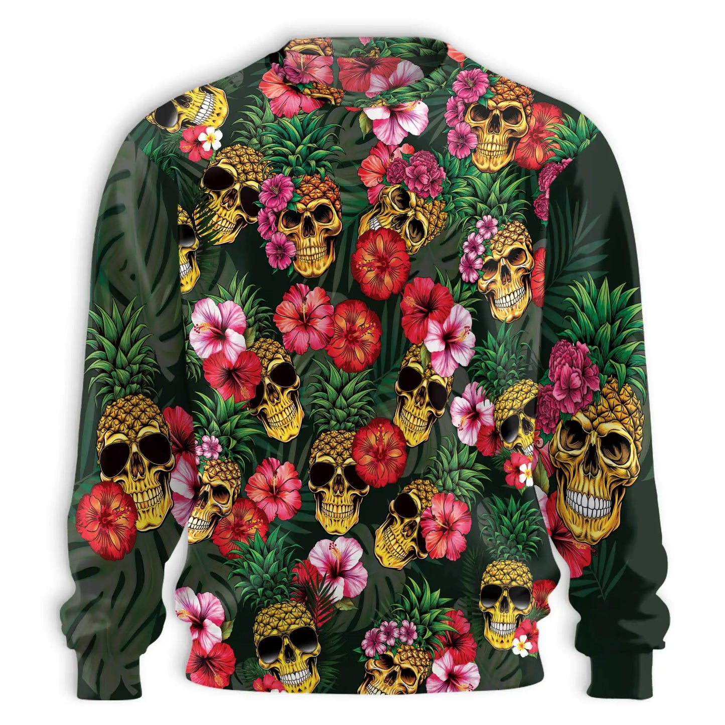 Pineapple Skull Hibiscus Sweatshirt – Tropical 3D All Over Print Design