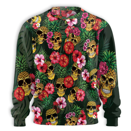 Pineapple Skull Hibiscus Sweatshirt – Tropical 3D All Over Print Design