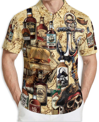 Pirate Rum Polo Shirt, Nautical Treasure Map Print | Azhawaiian