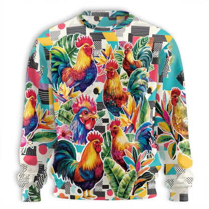 Vibrant Rooster Tropical Leaves Sweatshirt – Tropical 3D All Over Print Design