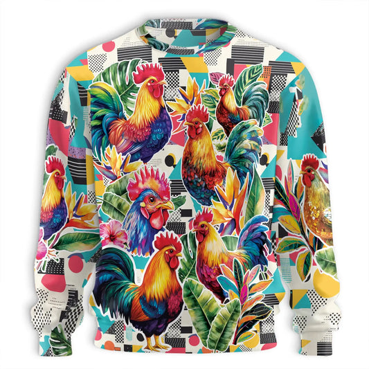 Vibrant Rooster Tropical Leaves Sweatshirt – Tropical 3D All Over Print Design