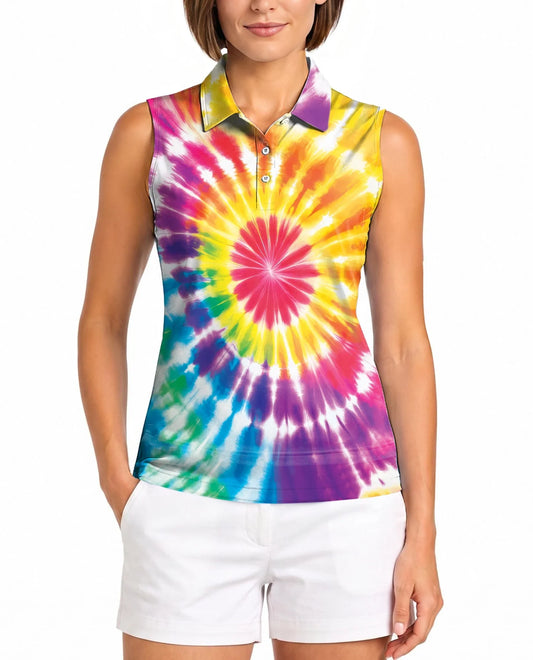 Tie Dye 3D Sleeveless Polo Shirt for Women | Azhawaiian