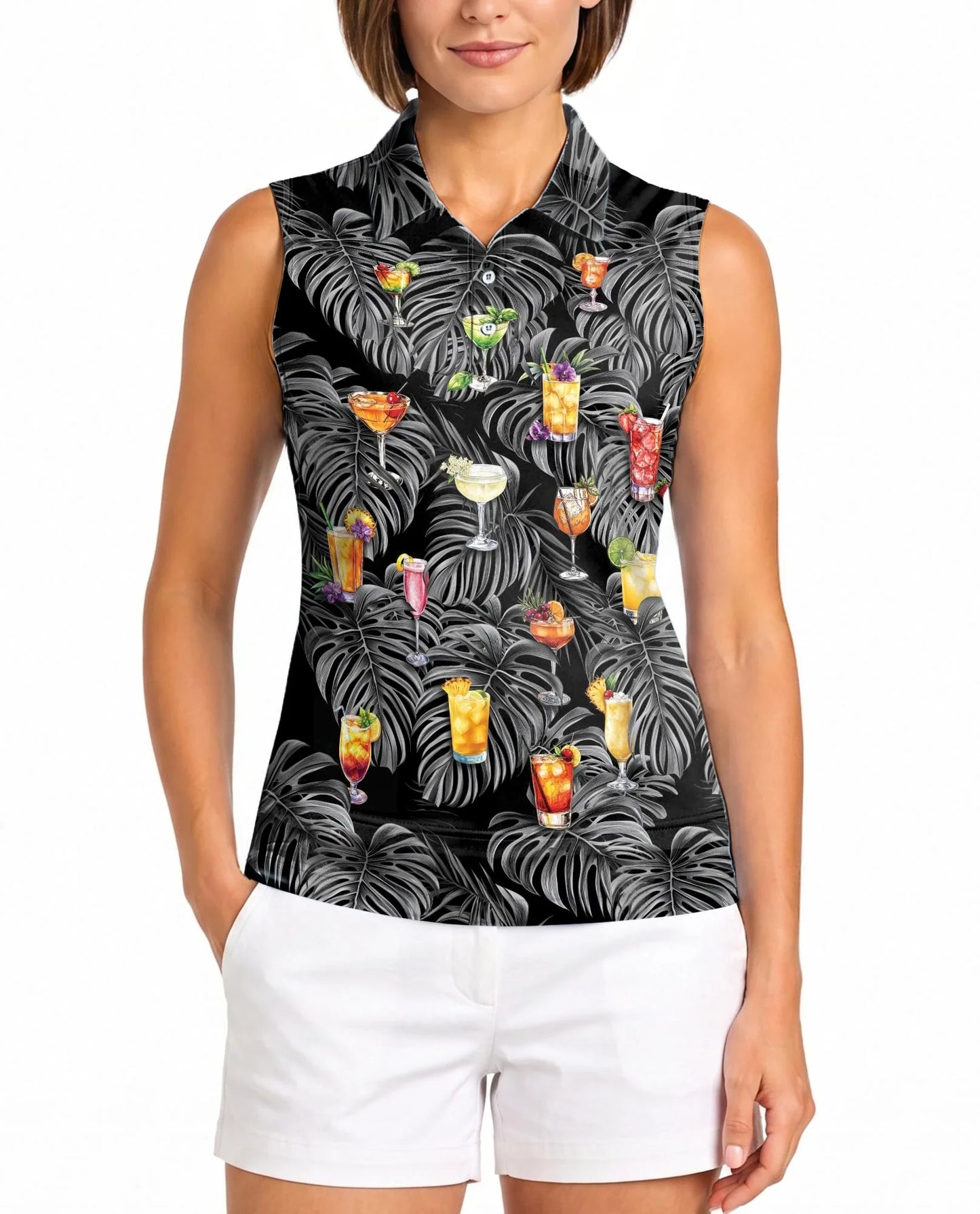Proud Bartender Cocktails Tropical Sleeveless Polo Shirt for Women | Azhawaiian