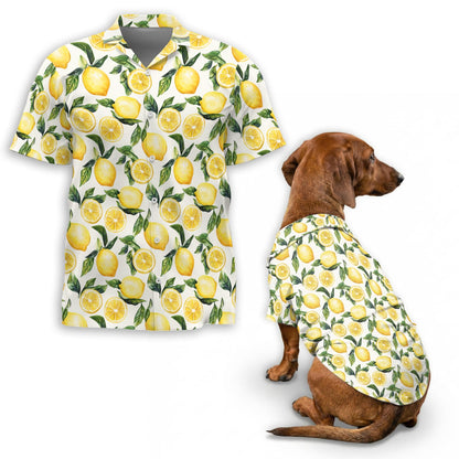 Lemon Matching Dog Owner Hawaiian Shirts, Funny Pet Aloha Shirt for Beach Vacation - Azhawaiian