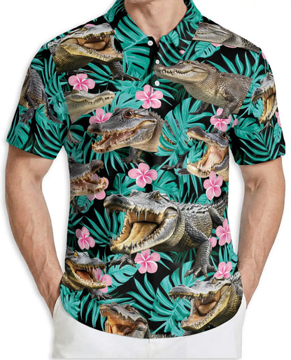 Alligator Tropical Hawaiian Polo Shirt for Men | Azhawaiian