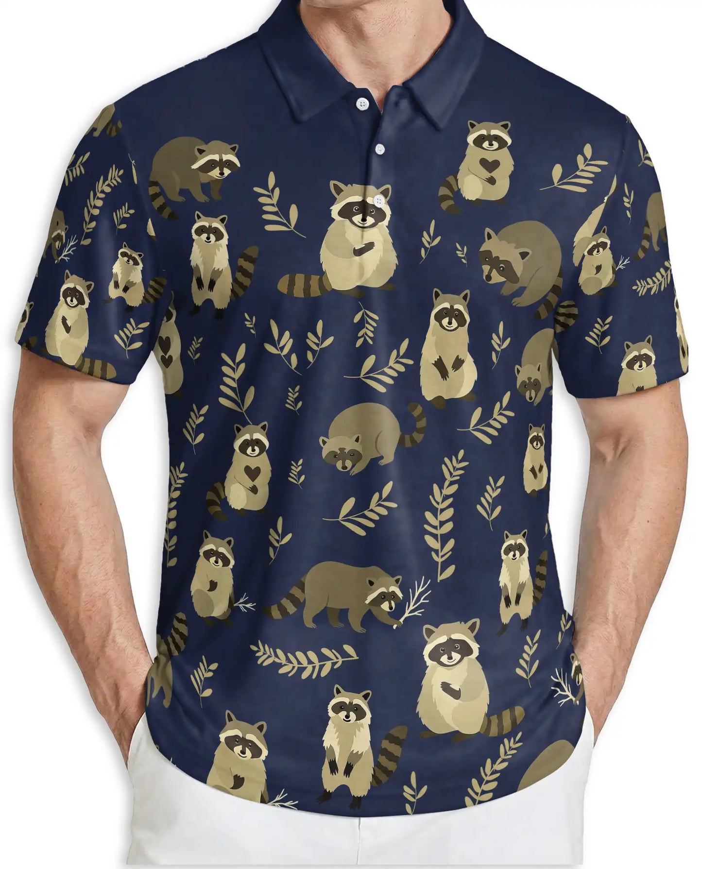 Raccoon Polo Shirt, Woodland Animal Print | Azhawaiian