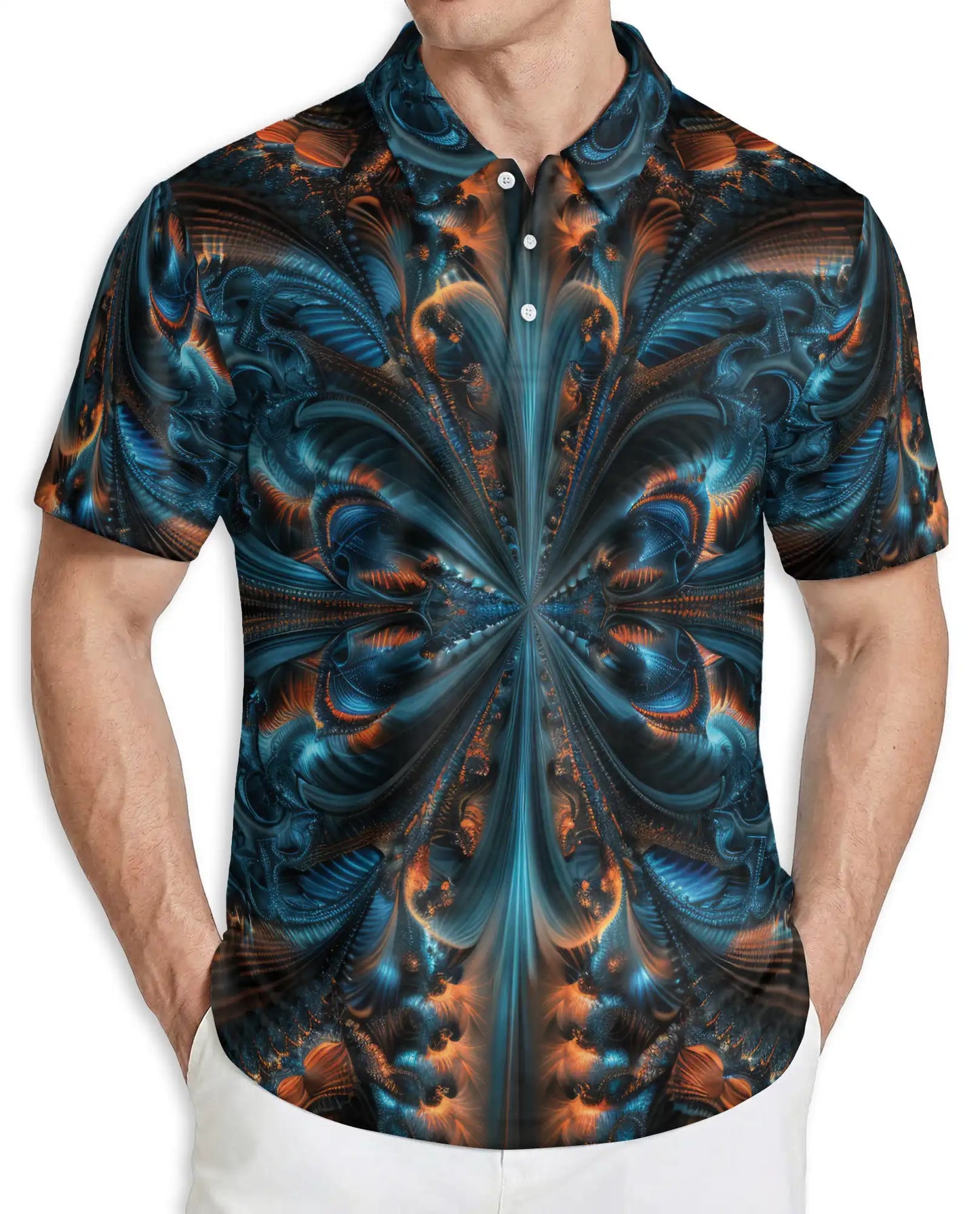 Abstract Fractal Art Polo Shirt for Men | Azhawaiian