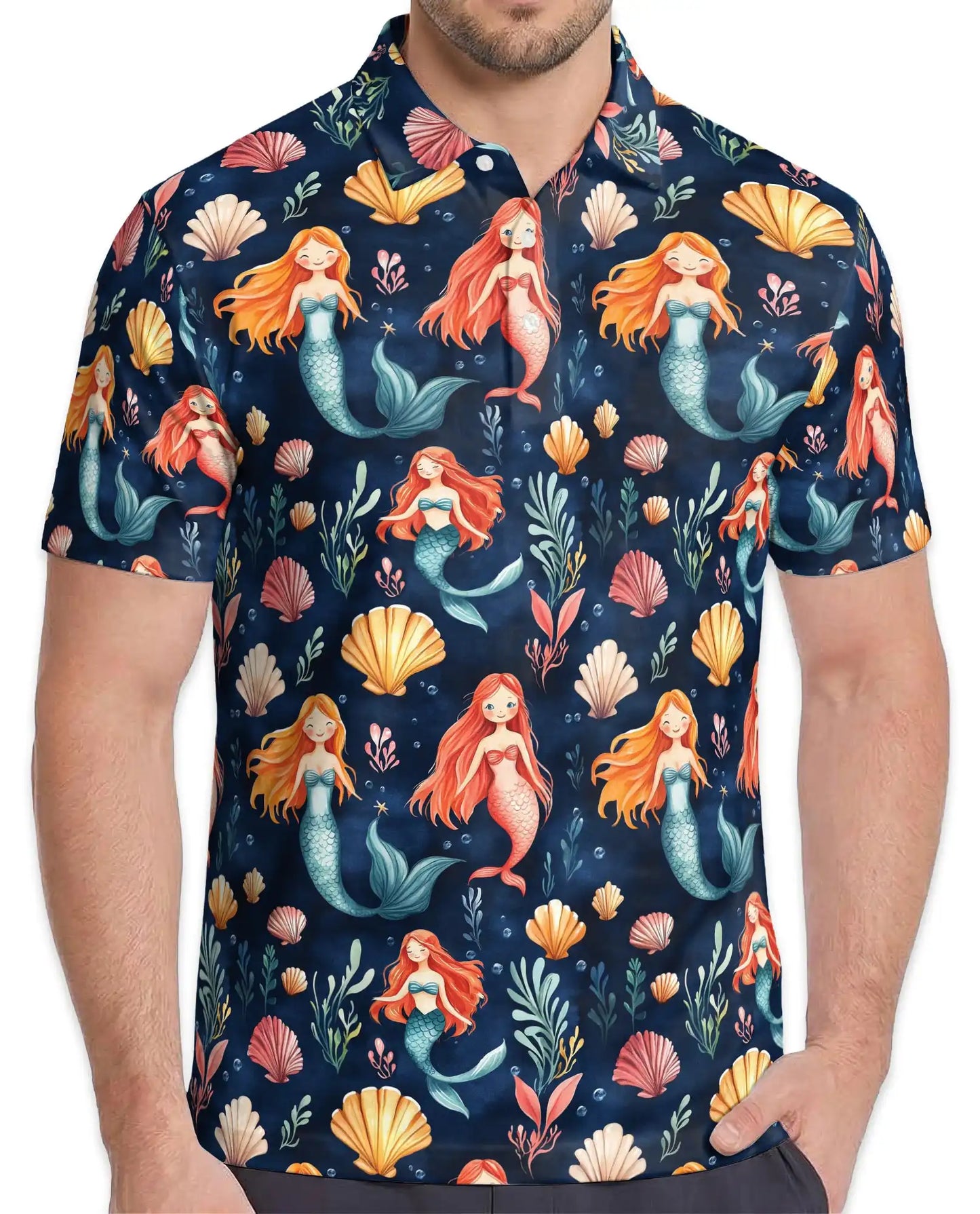 Cute Mermaid Polo Shirt - Ocean Seashell Fantasy Pattern | Azhawaiian
