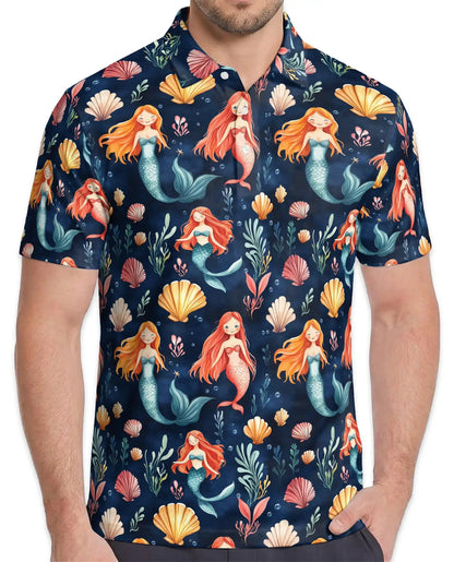 Cute Mermaid Polo Shirt - Ocean Seashell Fantasy Pattern | Azhawaiian
