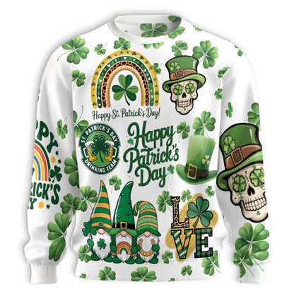 Leprechaun Shamrock Happy Saint Patrick's Day Sweatshirt – Colorful Graphic 3D All Over Print Design