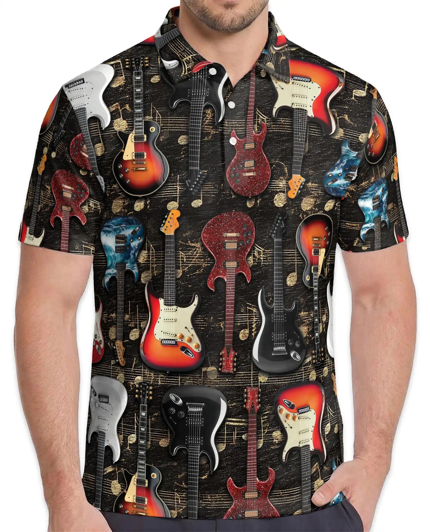 Electric Guitar Polo Shirt - Rock Musician Guitar Player Design | Azhawaiian