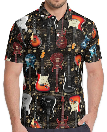 Electric Guitar Polo Shirt - Rock Musician Guitar Player Design | Azhawaiian