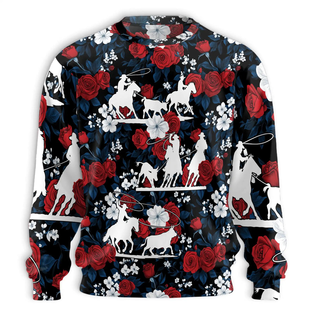 Horse Racing Flowers Rose Red Sweatshirt – Colorful Graphic 3D All Over Print Design