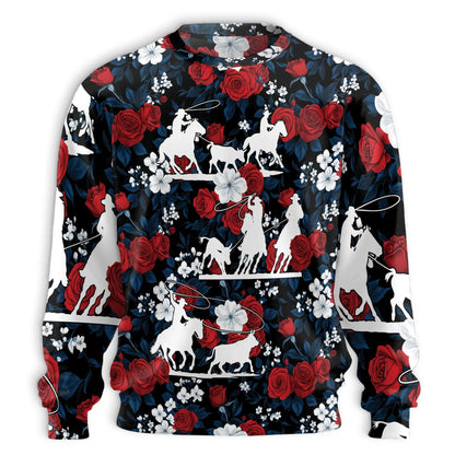 Horse Racing Flowers Rose Red Sweatshirt – Colorful Graphic 3D All Over Print Design