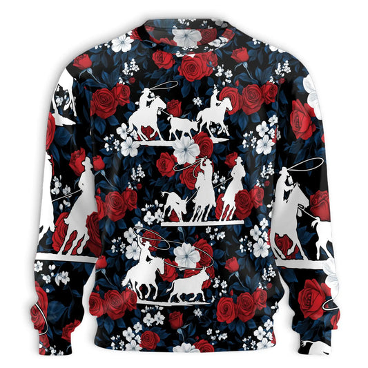 Horse Racing Flowers Rose Red Sweatshirt – Colorful Graphic 3D All Over Print Design