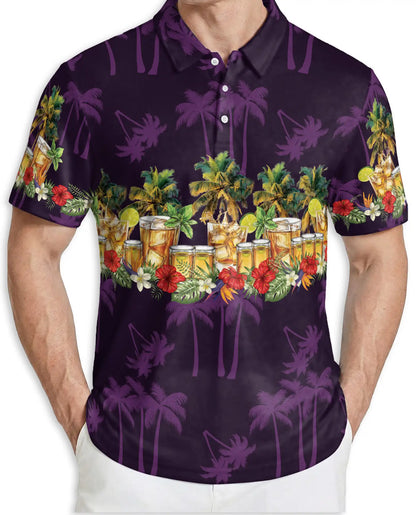 Tropical Beer 3D Polo Shirt for Men, Island Cocktail Party Style | Azhawaiian