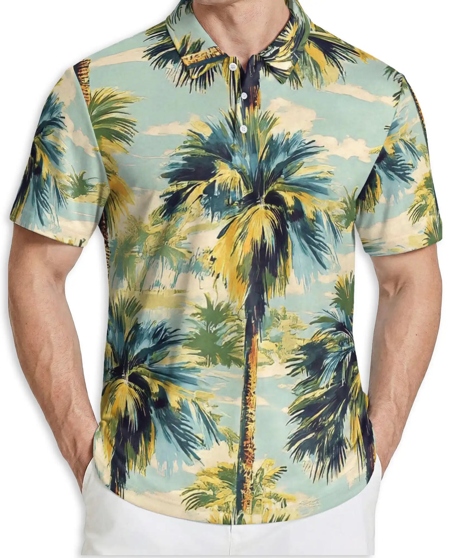 Palm Tree 3D Polo Shirt for Men, Vintage Tropical Beach Style | Azhawaiian