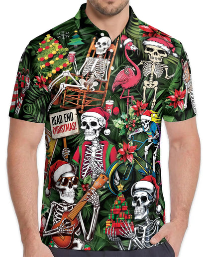 Funny Skeleton Christmas 3D Polo Shirt for Men, Tropical Holiday Gothic Style | Azhawaiian