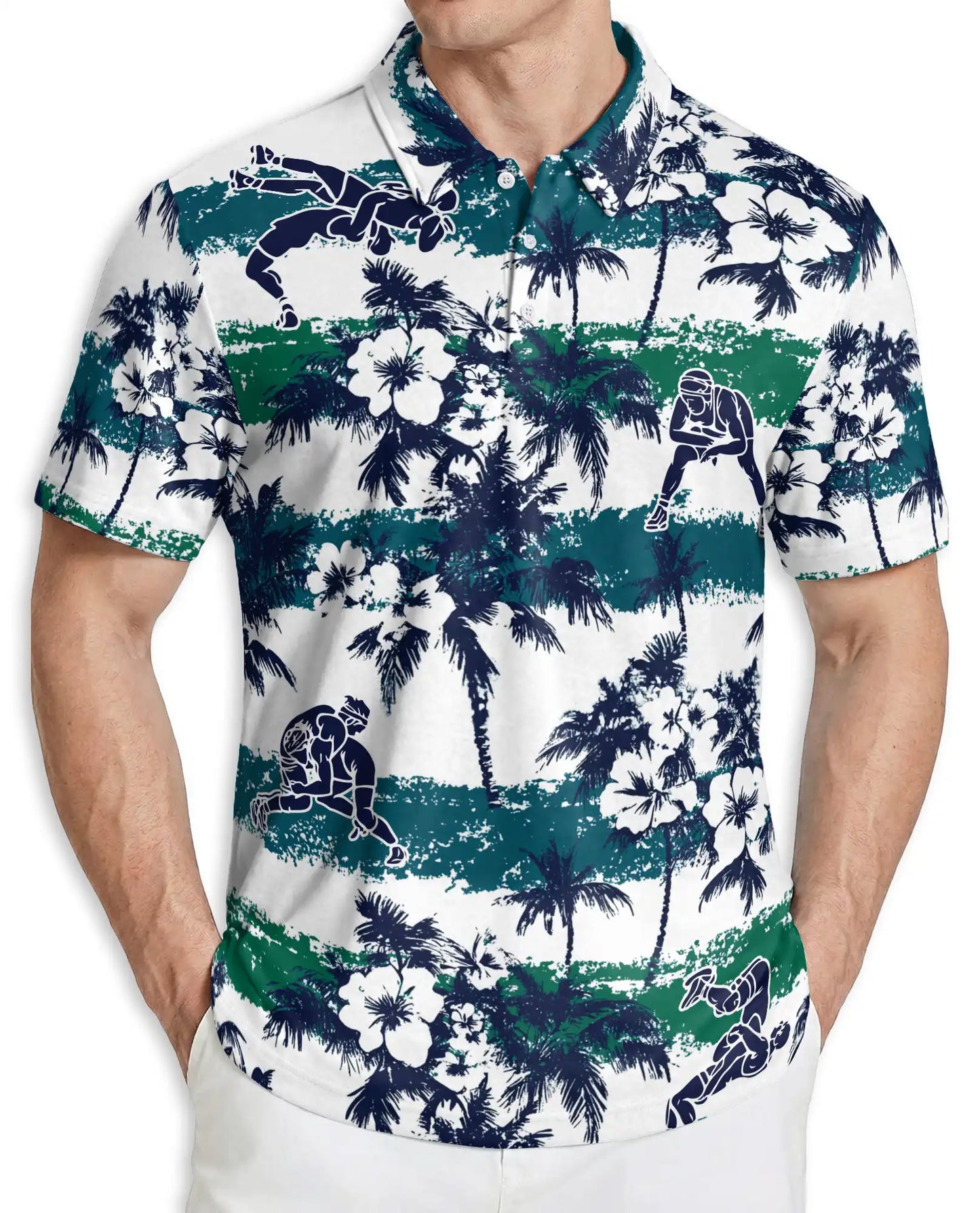 Blue Green Hawaiian Football Polo Shirt | Azhawaiian