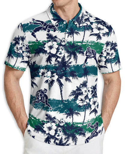 Blue Green Hawaiian Football Polo Shirt | Azhawaiian