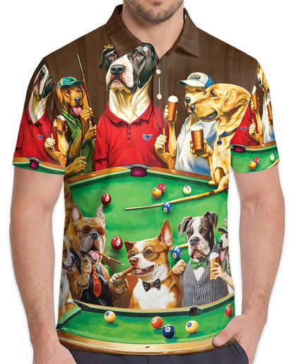 Billiard Vintage Dogs Polo Shirt for Men, Funny Pool Player Style | Azhawaiian