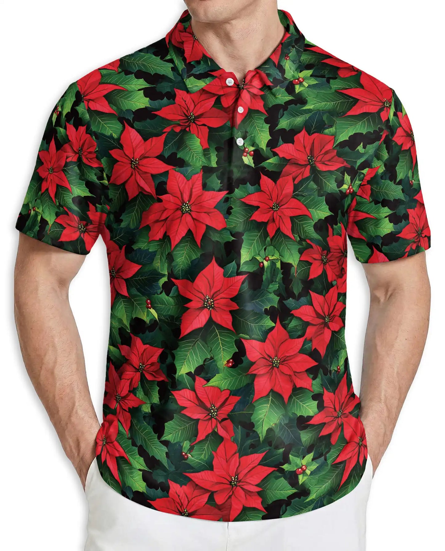 Christmas Poinsettia Polo Shirt | Azhawaiian