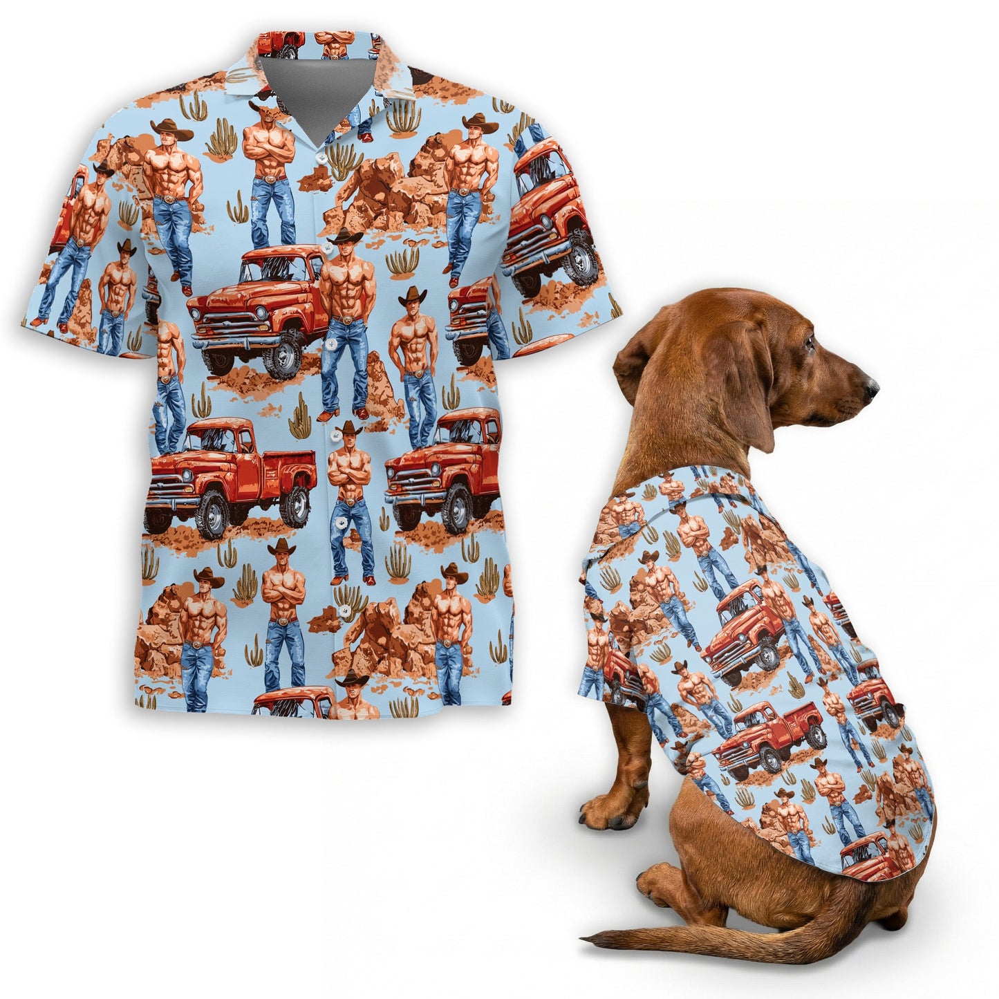 Cowboy Vintage Western Matching Dog Owner Hawaiian Shirts, Funny Pet Aloha Shirt for Beach Vacation - Azhawaiian