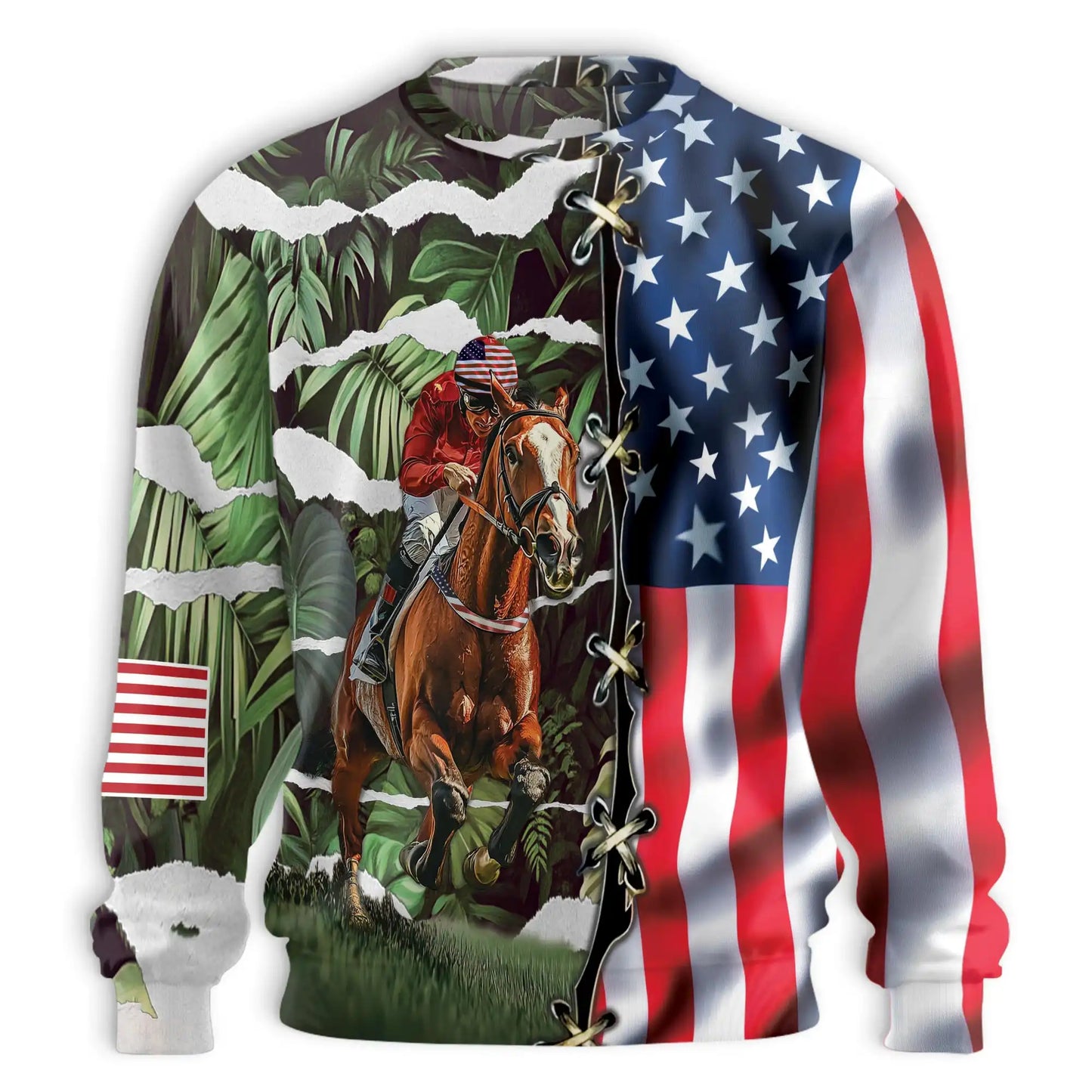 Horse Racing Tropical Leaves Sweatshirt – Tropical 3D All Over Print Design