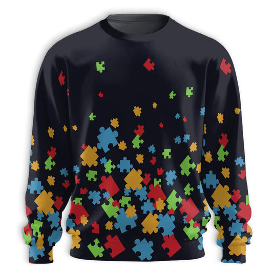 Autism Awareness Black Sweatshirt – Colorful Graphic 3D All Over Print Design