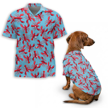 Red Lobster Matching Dog Owner Hawaiian Shirts, Funny Pet Aloha Shirt for Beach Vacation - Azhawaiian