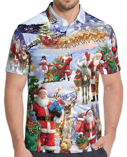 Santa Claus Christmas 3D Polo Shirt for Men, Festive Holiday Winter Style | Azhawaiian