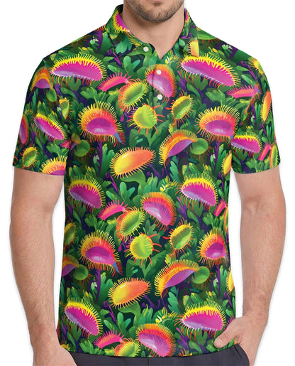 Venus Flytrap Polo Shirt for Men, Carnivorous Plant Art | Azhawaiian
