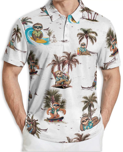 Sloth Tropical Polo Shirt, Beach Vacation Print | Azhawaiian