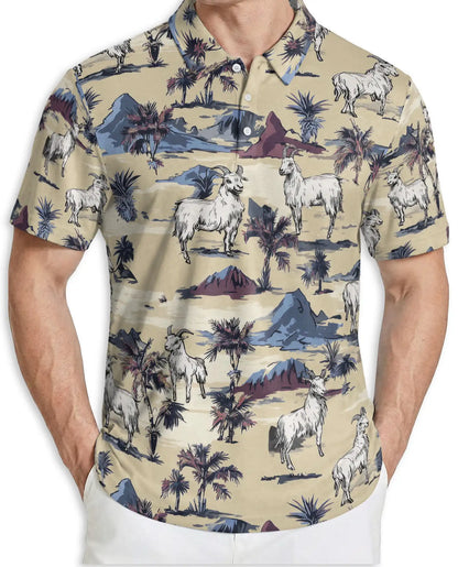 Goat Desert Tropical 3D Polo Shirt for Men, Rustic Farm Animal Style | Azhawaiian