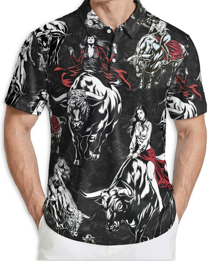 Western Bull Polo Shirt, Rodeo Cowgirl Print | Azhawaiian