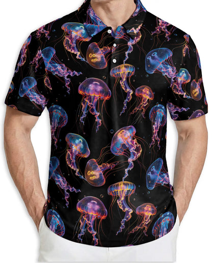 Jellyfish Polo Shirt, Neon Ocean Print | Azhawaiian