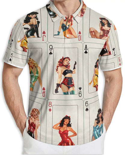 Vintage Pin Up Poker Polo Shirt - Retro Casino Card Style | Azhawaiian